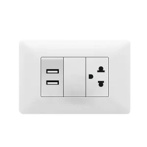 Toma Simple 2P+T con doble entrada USB