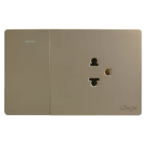 Interruptor 3 vías simple 10A + Toma simple 2P+T 15A Dorado